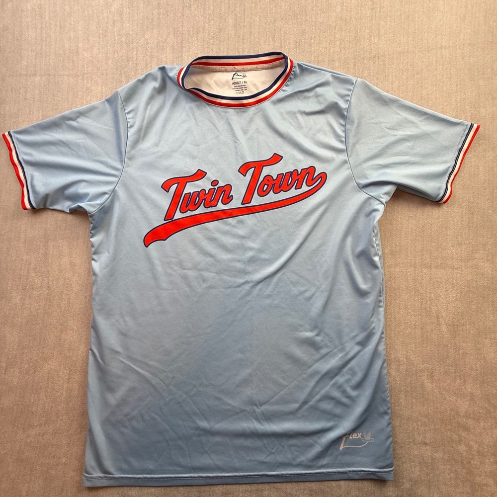 Flex Disc Golf Twin Town Throwdown 23 Jersey Shirt Mens XL Blue Short Sleeve